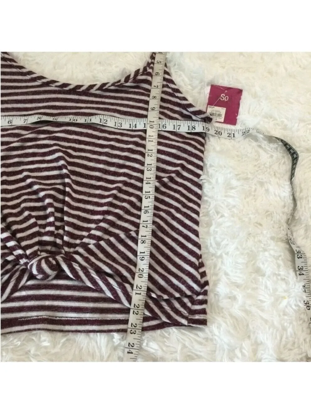 SO spaghetti strap striped top w/ knotted front Woman’s Juniors size L - Picture 12 of 14